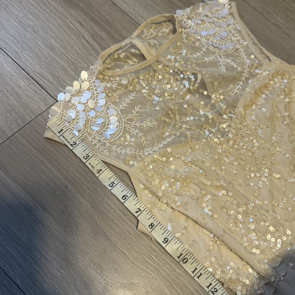 NWT Adrianna Papell Womens Beaded Sequined Sleeveless Midi Champagne/nude 6 - Picture 11 of 16